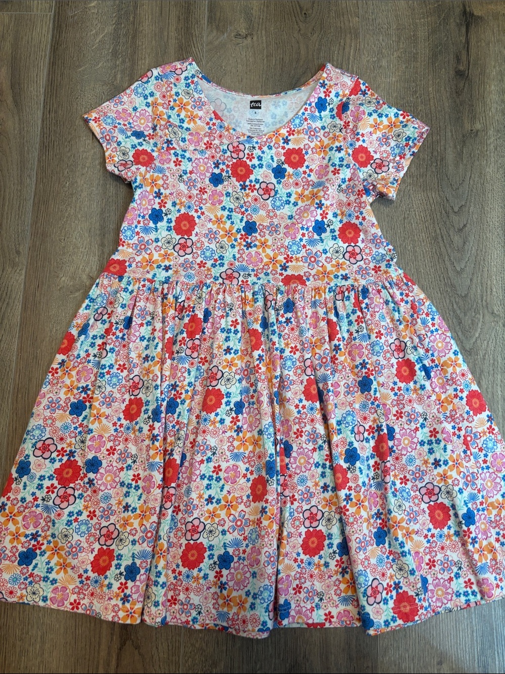 Tea Collection Floral Cotton Dress - Red, Blue, Pink, Orange, Cream